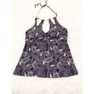 Ambrielle Tankini Top Keyhole Front Multicolor  Swimsuit Burgundy Size S Paisley